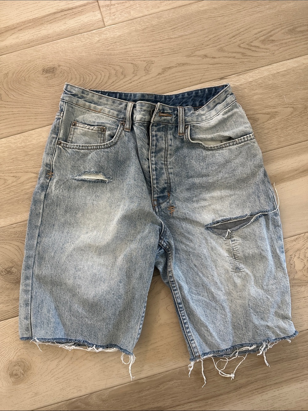 Ksubi Light Blue Distressed Denim Shorts Bermudas